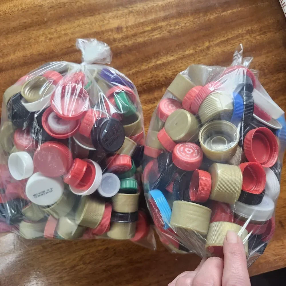 2 bread Bags Of Plastic Bottle Caps Coke Sprite Gatorade Crafts Art Supplies